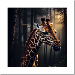 Giraffe exploring the forest canopy Posters and Art